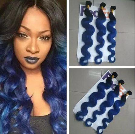 9A Grade Blue Ombre Malaysian Hair Two Tone Ombre Blue Hair Bundles Ombre Human Hair Extensions