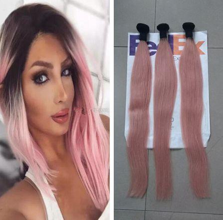 9A Peruvian Ombre Hair Extensions Two Tone 1B Rose Gold Pink Ombre Human Hair Weave Weft Extensions 3 Bundles Lot