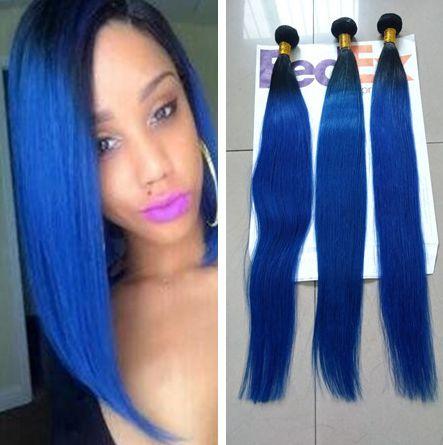 Ombre Brazilian Virgin Hair Bundles Peruvian Indian Malaysian Ombre Hair Weaving Black and Blue Straight Hair extension