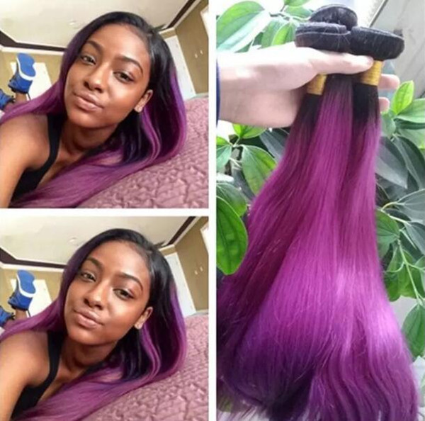 9A Ombre Brazilian Straight Hair 3 Bundle Deals Two Tone Color 1B Purple Ombre Human Hair Weave Weft Extensions 3Pcs Lot