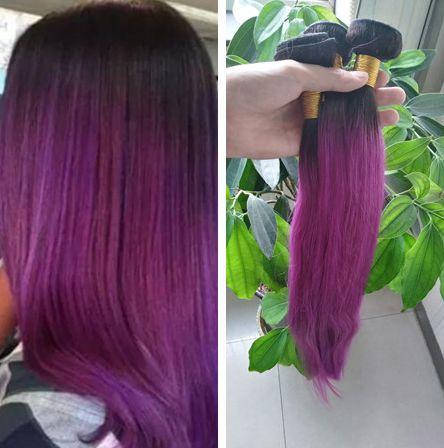 Two Tone 1B Purple Ombre Human Hair Extensions 9A Ombre Balck And Purple Hair Weave Silky Straight 3 Bundles Lot