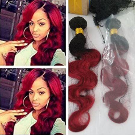 Top Quality 3 Bundles Burgundy Brazilian Ombre Hair Extensions Two Tone Burgundy Ombre Wavy Brazilian Unprocessed Virgin Human Hair