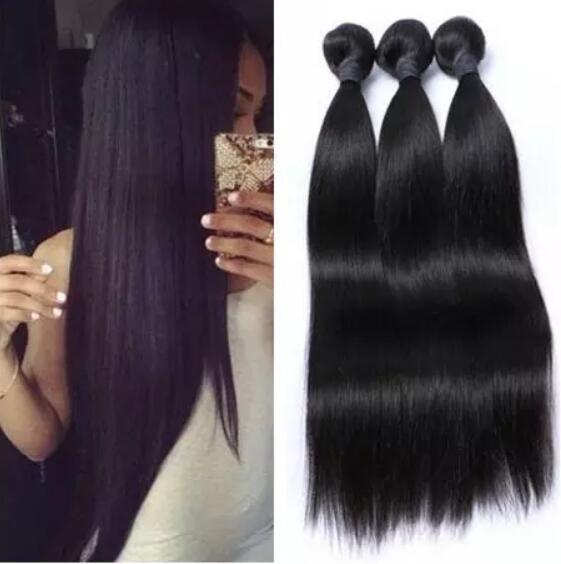 Brazilian Straight Human Hair Virgin Remy Hair Weaves Natural Black Color Double Wefts Can Be dyed Blaeached 3pcs lot Hair Extensions