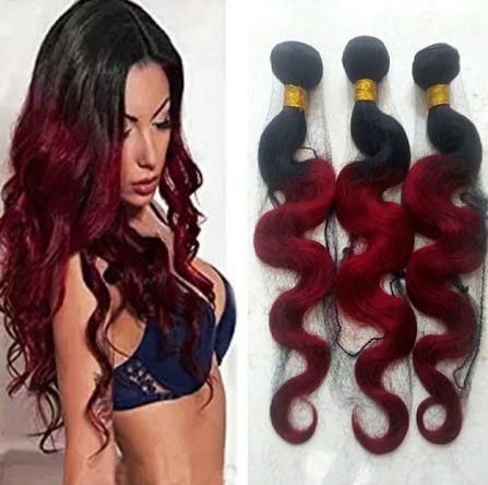 Burgundy Ombre Hair Weave Bundles Body Wave Wholesale Cheap Brazilian Ombre Red Human Hair Extensions Body Wave Bundles 