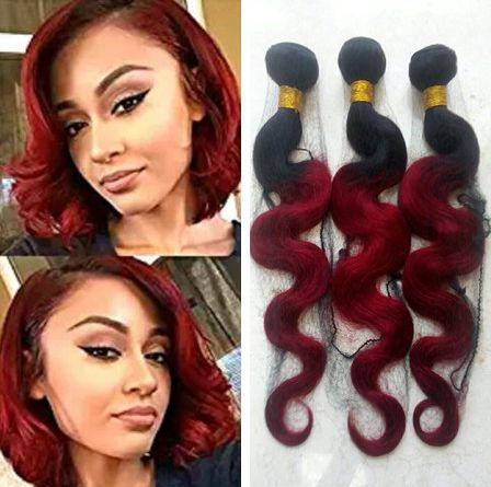 Brazilian Body Wave Human Virgin Hair Weaves Ombre Burgundy Red Color Double Wefts bundle 3Bundles lot Hair Extensions