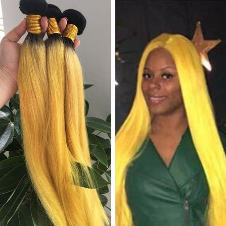 Ombre Hair Virgin Human Hair black and yellow Bundles Hair Wefts Weaves 3 bundles lot Extensions Two Tone Color