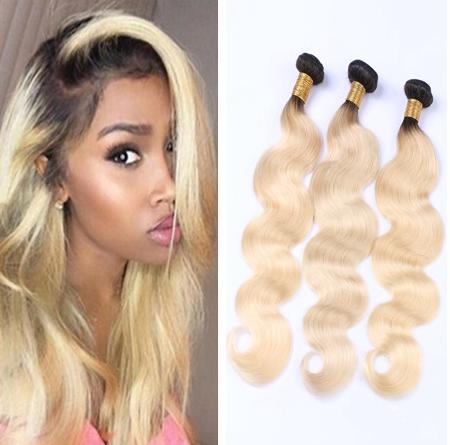 9A Two Tone 1B 613 Blonde Dark Roots Ombre Brazilian Body Wave Virgin Human Hair Bundles 3Pcs Lot