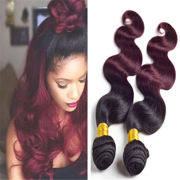 Wine Red Ombre Hair Weave Weft 3Pcs Lot 8A Two Tone 1B 99J Burgundy Ombre Peruvian Body Wave Human Hair Extensions 3 Bundles