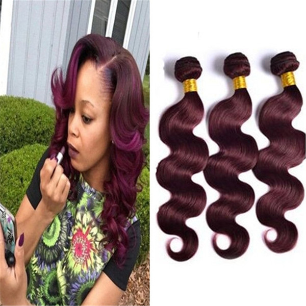 Grade 8A burgundy malaysian Body Wave Virgin Hair 3pcs lot #99J Human Hair Weave wine red color malaysian Hair Brazilian body wave