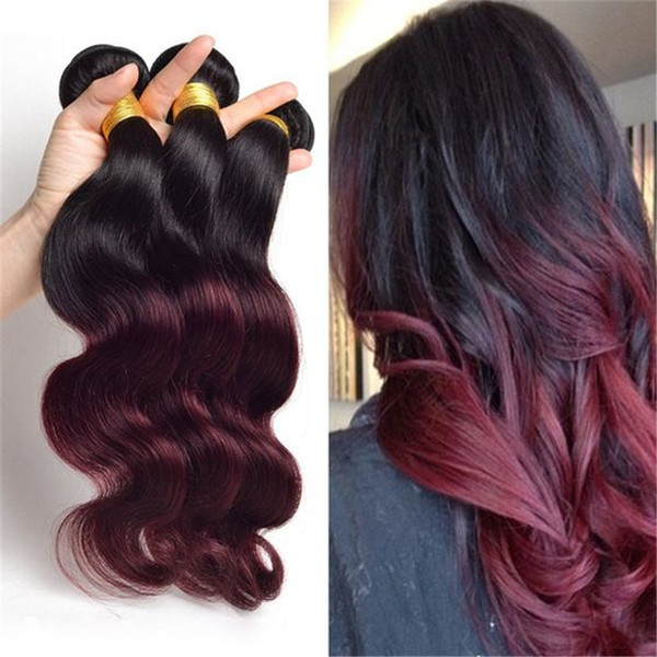 Ombre Hair Extension Brazilian Virgin Hair Body Wave Cheap 1B 99J 3PCS Lot Burgundy Ombre Brazilian Hair Weave Wavy