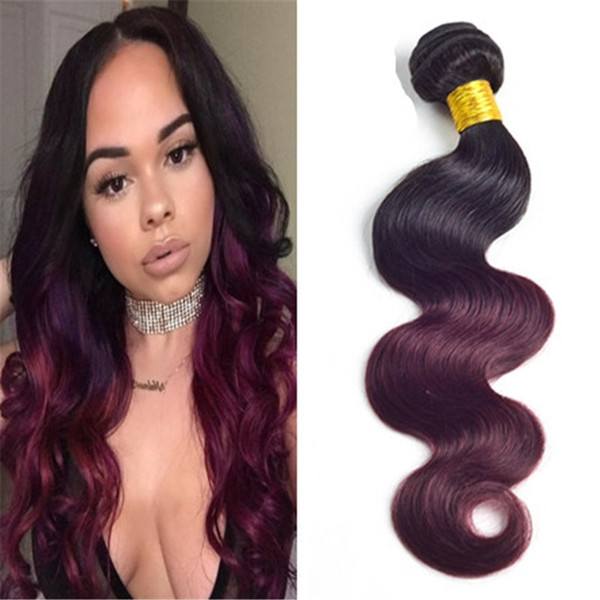 3Pcs Lot Ombre Hair Extensions Brazilian Virgin Hair Body Wave Two Tone 1B 99J Burgundy Wine Red Ombre Brazillian Human Hair Weave Bundles