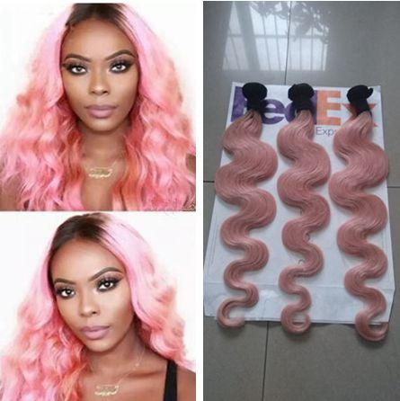 Rose Gold Ombre Hair Bundles 1B Pink Two Tone Human Hair Weave Brazilian Virgin Body Wave Cheap Hair Extension 9a Grade 3Pcs lot