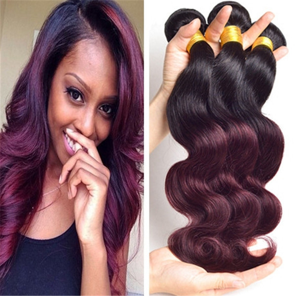 Ombre Burgundy Brazilian Virgin Body Wave Human Hair Weave 3 Bundles 100% Human Hair Weft Two Tone 1B 99J Ombre Hair Extensions