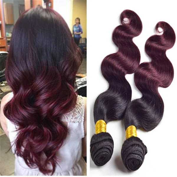 Hair Bundles 1b 99j Dark Roots Burgundy Ombre Virgin Hair Weaves Unprocessed Brazilian Body Wave Weaving