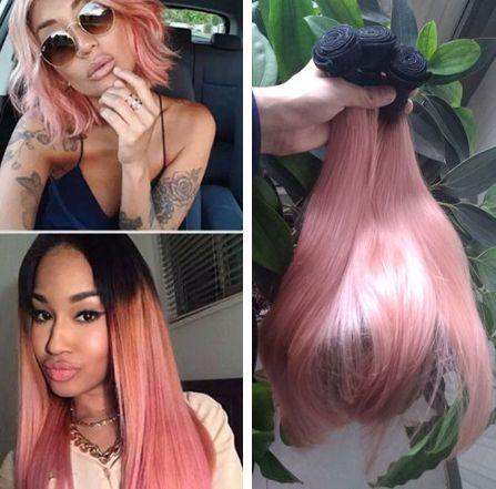 9A Ombre Hair Extensions 1B Rose Gold Ombre Brazilian Virgin Human Hair 3 Bundles Two Tone Pink Ombre Silky Straight Hair Weaves