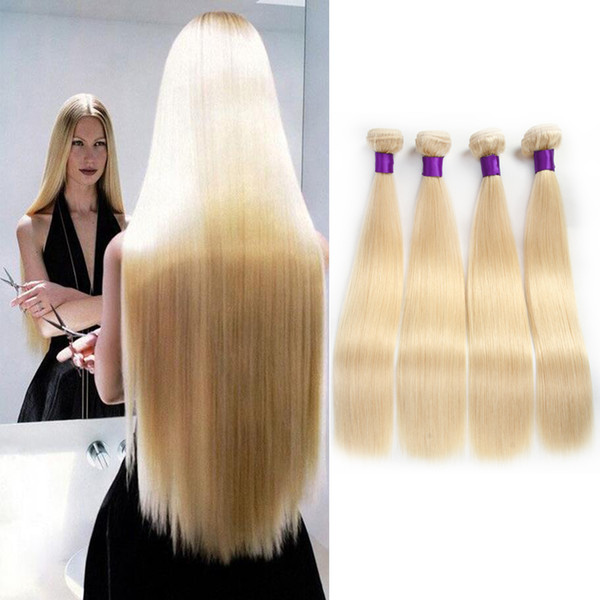 Honey Blonde Brazilian Peruvian Malaysian Indian Straight Hair 4pcs 613 Blonde Virgin Straight Hair Blonde Human Hair Extensions