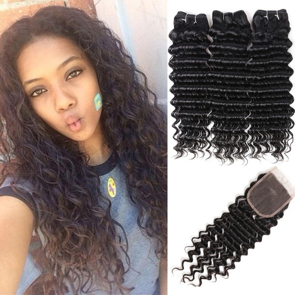 Brazilian Deep Wave Bundles With Closure Brazilian Hair Bundles With Closure Human Hair Weave 3 Bundles With Closure Non Remy HCDIVA