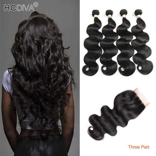HCDIVA Products 8A Brazilian Body Wave 100% Virgin Brazilian Hair 4 Bundles Body Wave Soft Brazilian Virgin Hair With Closure Free Part