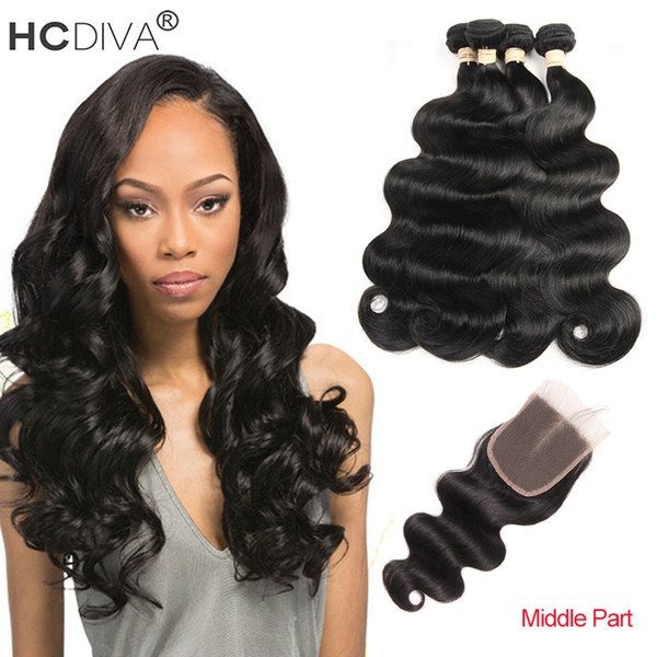 HC Products 8A Brazilian Body Wave 100% Virgin Brazilian Hair 4 Bundles Body Wave Soft Brazilian Virgin Hair With Closure Middle Part