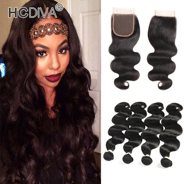 Brazilian Vrgin Human Hair 4 Bundles with Closure 8A Body Wave Hair Weaves and Closure Unprocessed Brazilian Virgin Hair Extensions