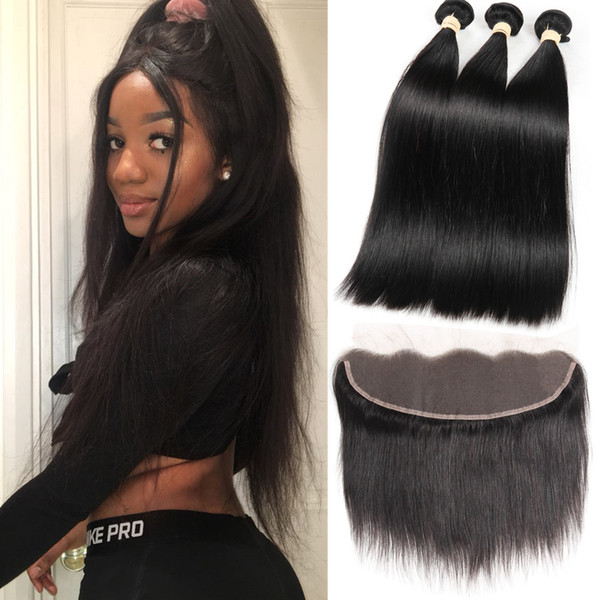 8A Mink Brazilian Straight Hair 3 Bundles With 13*4 Lace Frontal Closure 100% Unprocessed Human Hair Pre Plucked Lace Frontal with Baby Hair