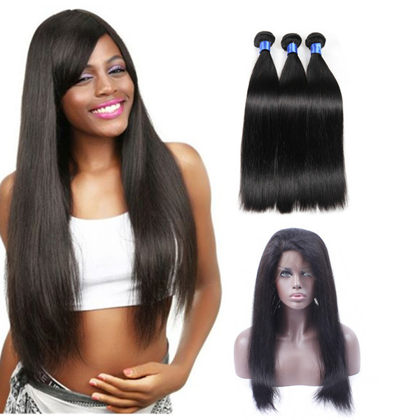 8A 360 Frontal with Bundles Hair Brazilian Virgin Hair Pre Plucked Straight Hair Weaves 360 Lace Frontal with Bundles 360 Lace Frontal