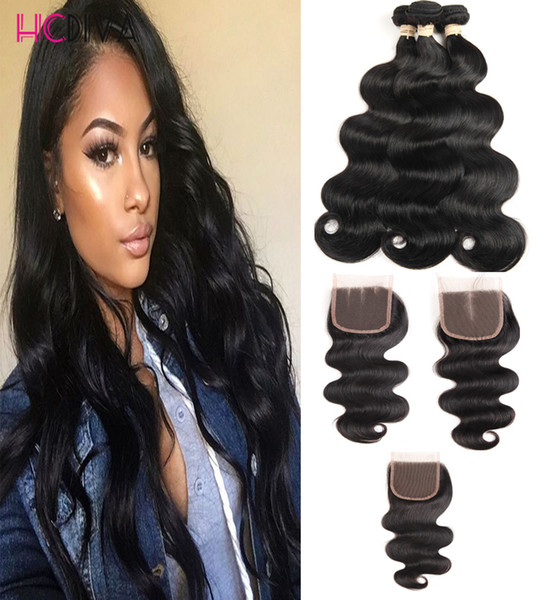 8A Brazilian Virgin Hair with closure Extensions 3 Bundles Brazilian Body Wave With 4x4 Lace Closure Unprocessed Remy Human Hair Weave