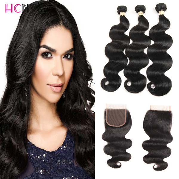 Malaysian Virgin Hair Body Wave 3 Bundles with Closure Baby Hair 4Pcs/Lot 7A Malaysian Human Hair Extensions Bundles with Lace Closure