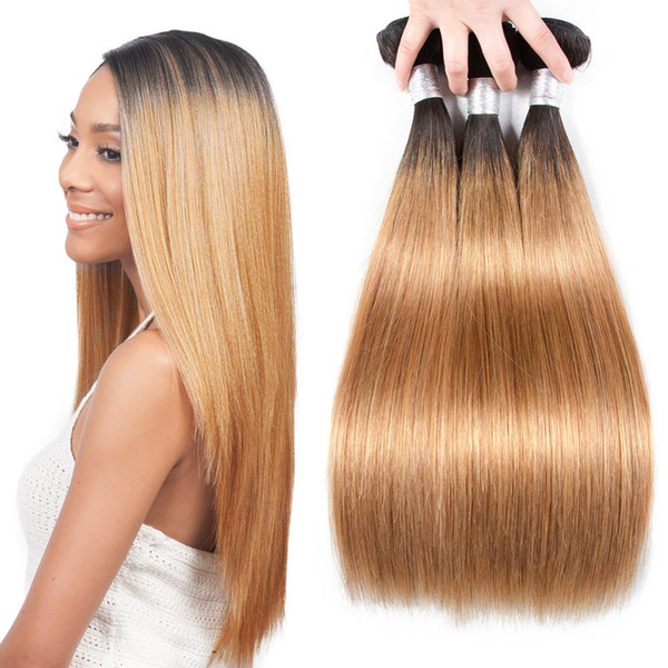 Blonde Brazilian Straight Hair Weave Bundles Ombre 3/4 Bundles Two Tone 1b 27 Hair Weaving 100% Human Hair Extensions Wefts 12-26 Inch