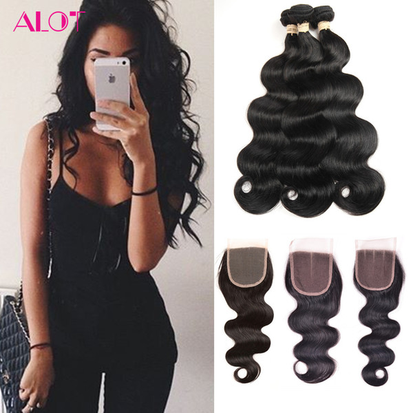 Brazilian Virgin Human Hair Bundles Body Wave 4 Bundles with Closures Brazilian Indian Peruvian 100% Unprocessed Human Hair Extensions