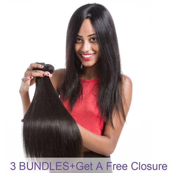 Straight Hair Body Wave 3 Bundles with Lace Closure 4