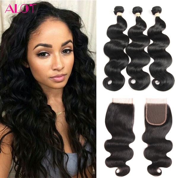 8A Grade Brazilian Virgin Hair Bundles Body Wave 3 Bundles with 4*4 Closure Brazilian Indian Peruvian Hair Unprocessed Human Hair Extensions