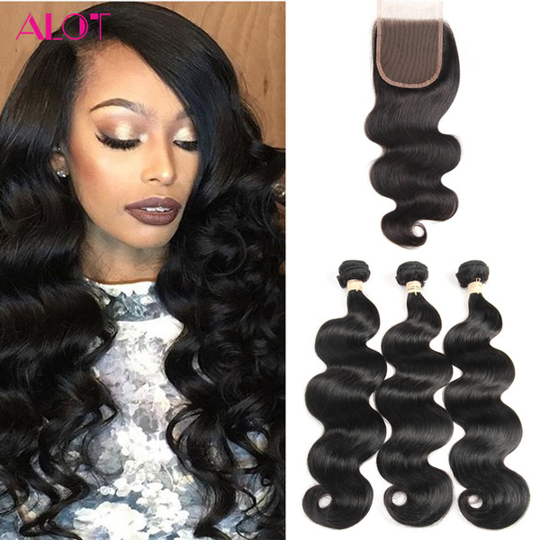 Brazilian Body Wave 3 Extension Bundles With Swiss Lace Closure Unprocessed Peruvian Malaysian Indian Virgin Human Hair Wefts Dyeable