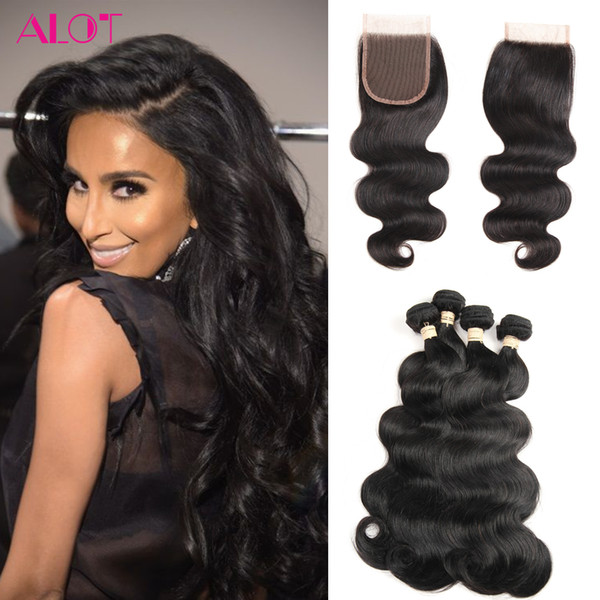 Grade 8A Peruvian Virgin Hair Bundles Body Wave 4Pcs Human Hair Bundles with Closures 100% Unprocessed Human Hair Bundle Lace Closure