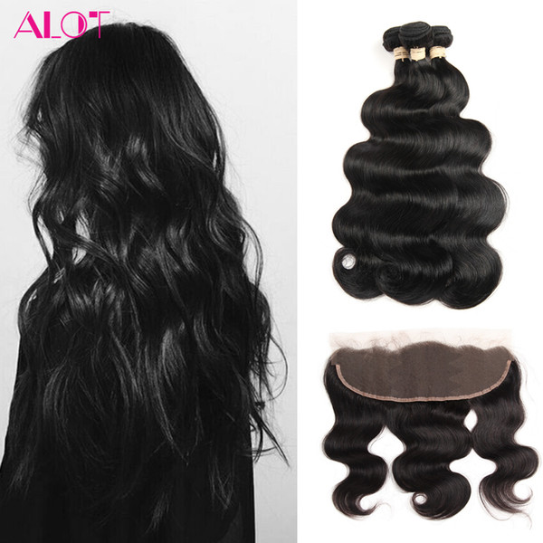 Brazilian Hair Bundles with Frontal Natural Color Body Wave Hair Weaves 3 Bundles With 13x4 Lace Frontal Unprocessed Hair Extensions