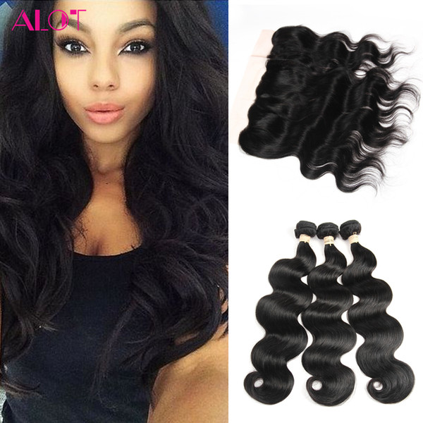 Peruvian Human Hair Body Wave 3 Bundles with Lace Frontal Ear to Ear Natural Color 13*4 Lace Frontal with Human Hair Weaves