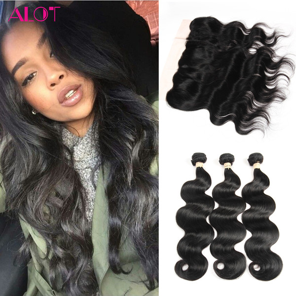 Peruvian Virgin Hair Body Wave 3 Bundles with Lace Frontal Ear to Ear Natural Color 13*4 Lace Frontal with Human Hair Weaves