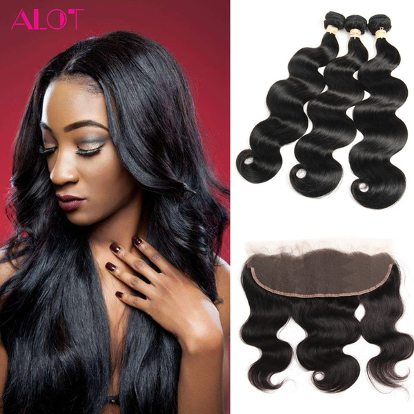 Peruvian Virgin Hair Bundles with Frontal Bode Wave 3 Bundles with Lace Frontal Ear to Ear 13*4 Frontal with Human Hair Weaves