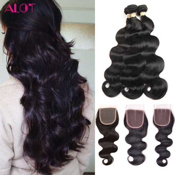 8A Grade Brazilian Virgin Human Hair Bundles Body Wave 3 Bundles with 4x4 Closure Unprocessed Remy Human Hair Extensions