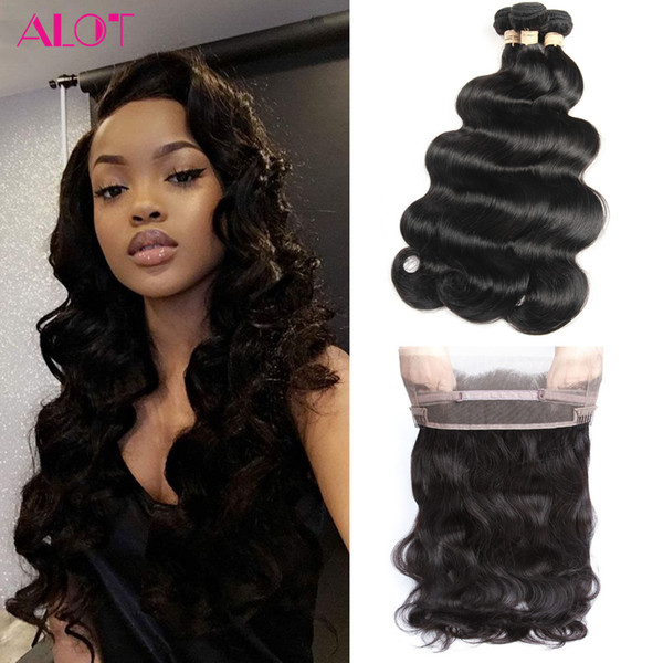 Brazilian Virgin Hair Bundles 3Pcs Body Wave Hair Weaves Natural Color 360 Lace Frontal with Bundles 100% Unprocessed Virgin Hair Bundles