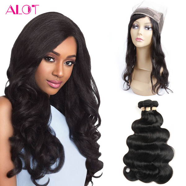 Peruvian Virgin Hair 3 Bundles Body Wave Hair Weaves Natural Color 360 Lace Frontal with Bundles 100% Unprocessed Human Hair Bundles