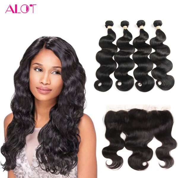 Peruvian Hair Bundles with Lace Frontal Ear To Ear Body Wave Hair Weaves Unprocessed Human Hair Bundles 4Pcs With 13x4 Lace Frontal