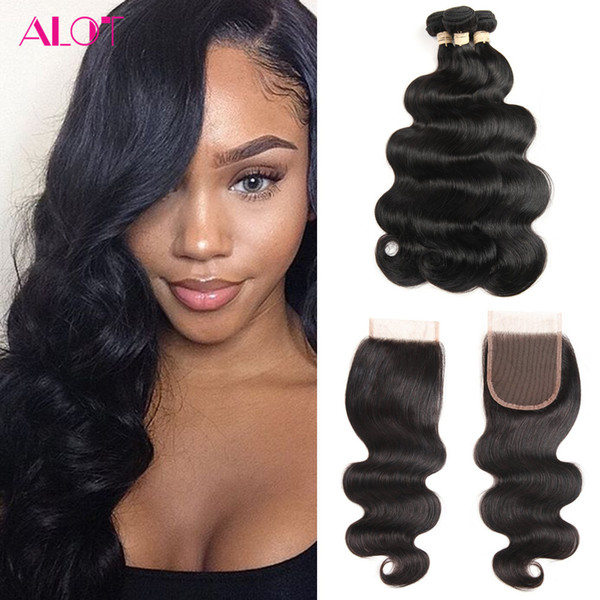 Brazilian Virgin Human Hair Lace Closure Body Wave Hair Weaves 3 Bundles with 4x4 Closure Unprocessed Remy Human Hair Extensions