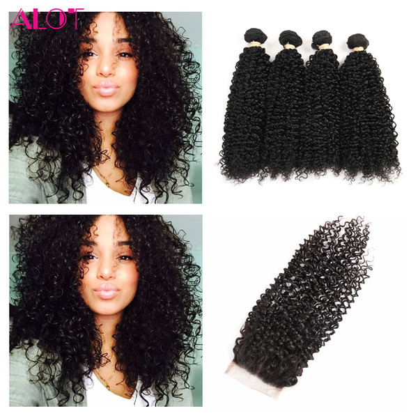 Brazilian Bundles with Closure Kinky Curly Hair 4 Bundles with Closure Unprocessed Brazilian Human Hair Lace Closure cheap hair extensions