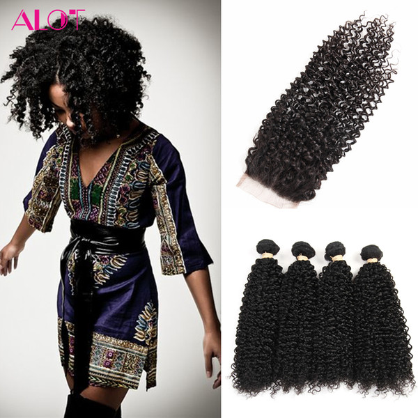 Brazilian Curly Human Hair 4 Bundles With Closure Brazilian Human Hair Bundles With Closure Brazilian Human Hair Wefts With Lace Closure