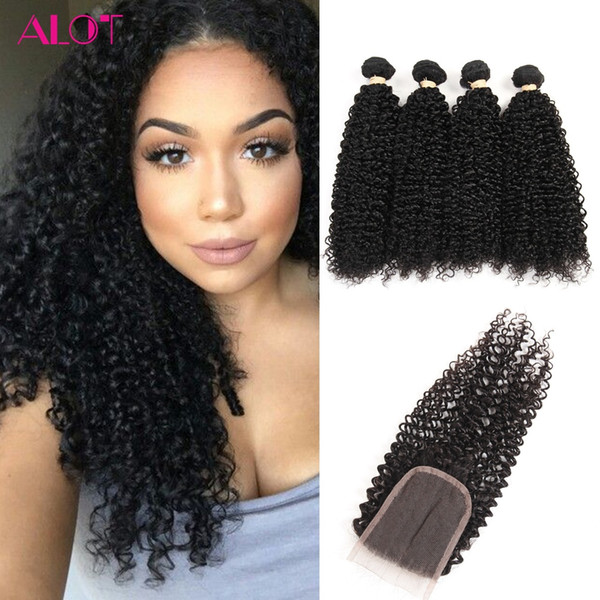 Peruvian Hair Bundles with Lace Closure Kinky Curly Weave 4 Bundles with Closure 100%Unprocessed Peruvian Hair Bundles cheap hair extensions