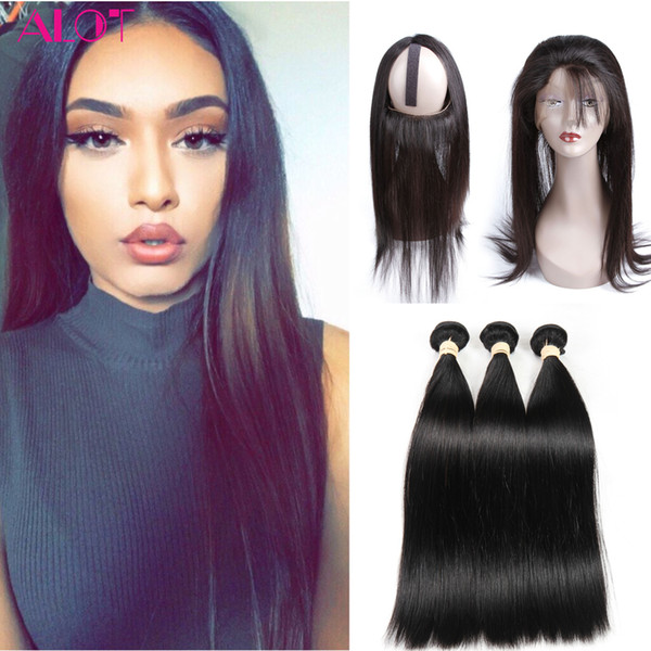 New Style 360 Lace Frontal closure 3Pc/lot Straight Brazilian Human Hair Weaves Brazilian Virgin Hair Wefts 22x4x2 360 Lace Frontal Closure