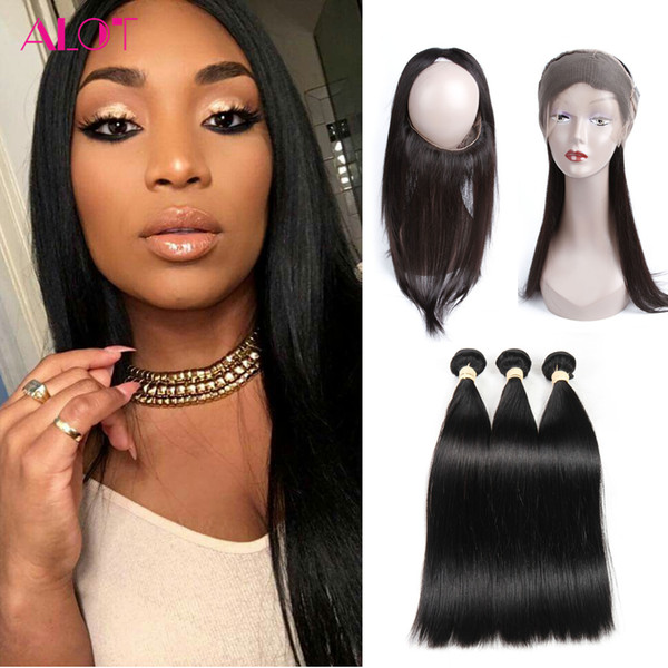 360 Lace Frontal with Bundles Brazilian Straight Hair 3 Bundles with 360 Lace Frontal 100% Unprocessed Human Hair Cheap Hair Extensions