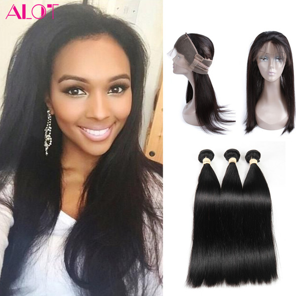 Brazilian Virgin Hair 360 Lace Frontal with Bundles 3Pcs Human Hair Extensions 100% Unprocessed Pre Plucked 360 Frontal with Bundles