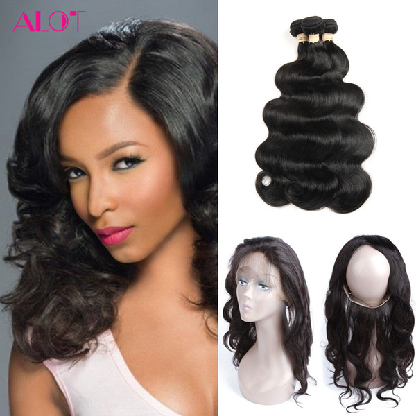 Peruvian Hair Bundles Body Wave 360 Lace Frontal with Bundles 3Pcs Cheap Hair Extensions Unprocessed Pre Plucked 360 Frontal with Bundles